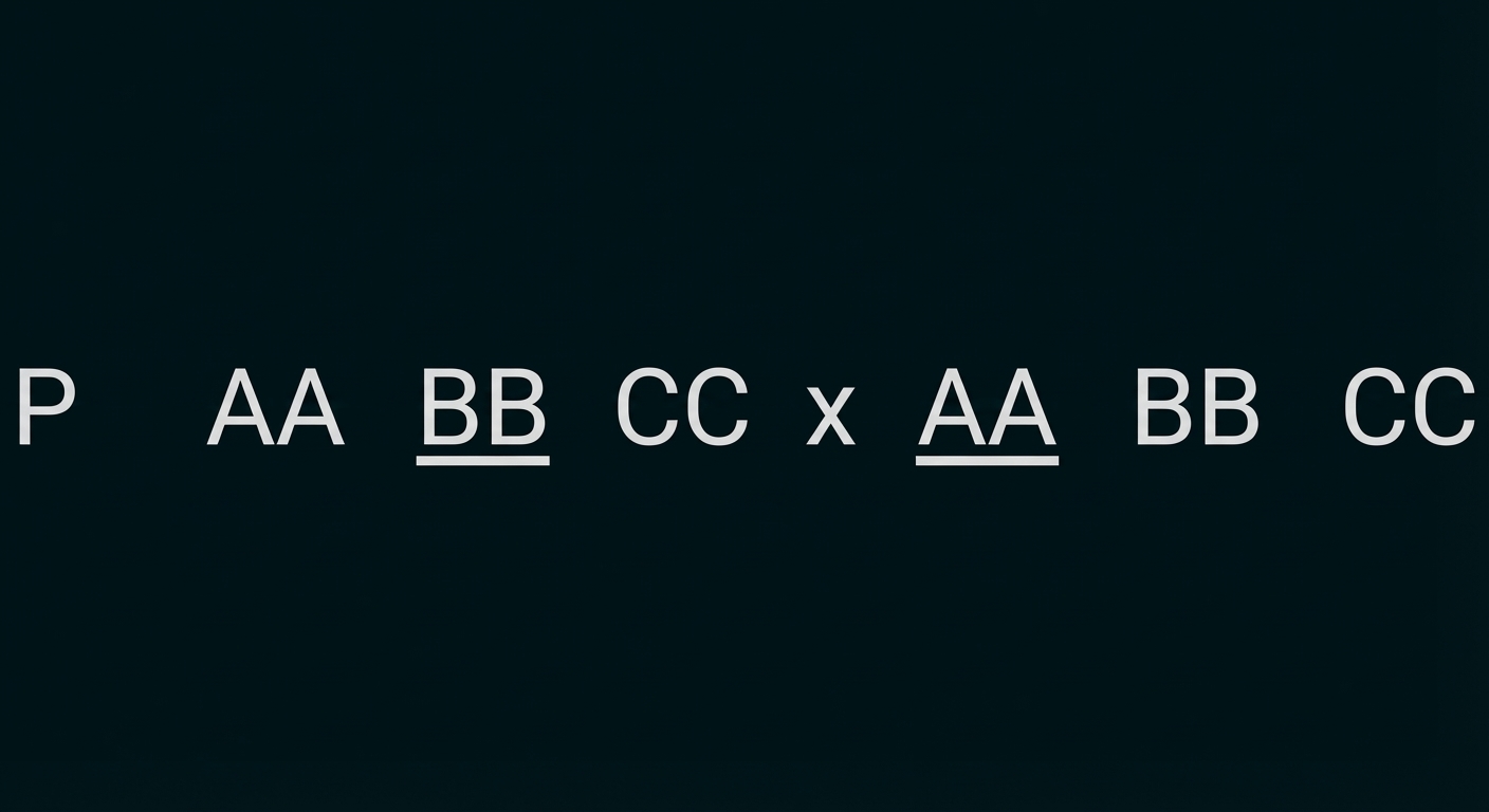 Reihe mit Buchstaben: P, AA, BB (unterstrichen), CC, x, AA (unterstrichen), BB, CC